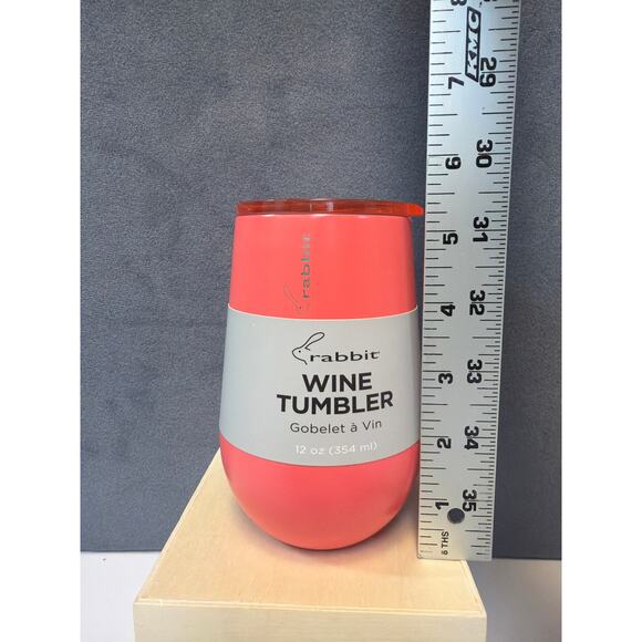 Rabbit 12 oz Double Wall Stainless Steel Wine Tumbler wClear Lid Coral Pink New - Picture 5 of 6